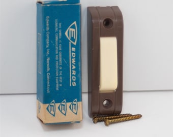Vintage MCM Brown & Ivory Plastic Non-Lighted Rectangular Door Bell Push Button