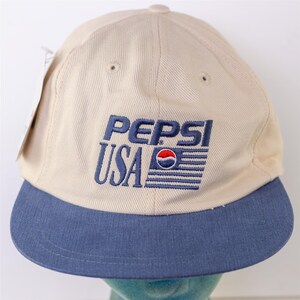 Pepsi USA American Flag Strapback Hat Vintage 1990s Beige Blue