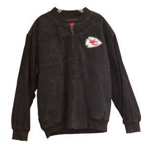 Reebok Kansas City Chiefs Black Suede Leather Bomber Jacket XL image 1