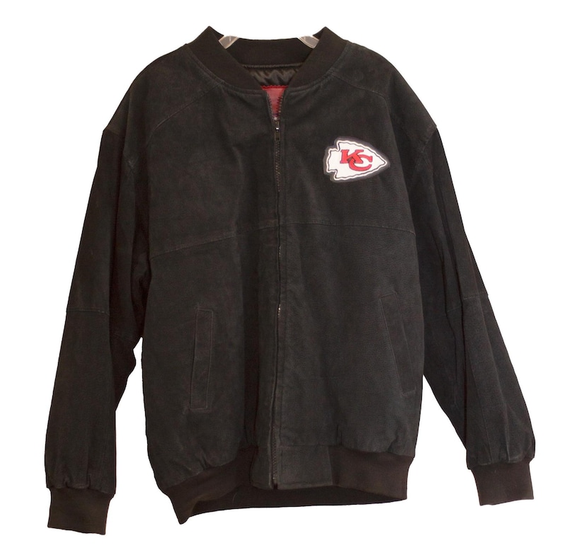 Reebok Kansas City Chiefs Black Suede Leather Bomber Jacket XL image 1