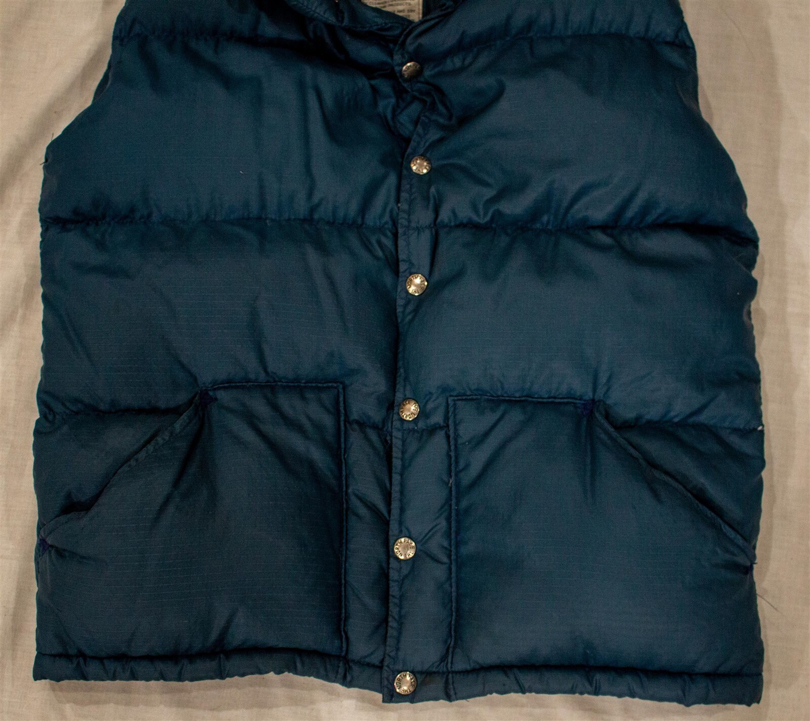 North Face Blue Down Puffer Vest Vintage Brown Label USA -fits