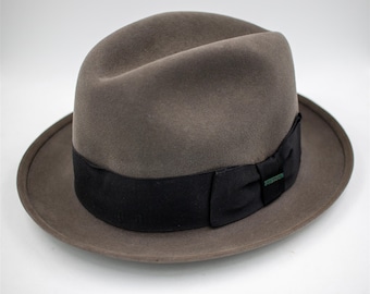 Vintage Stetson Fedora Gray Felt Hat Sovereign Luxuro 6-7/8 (55)