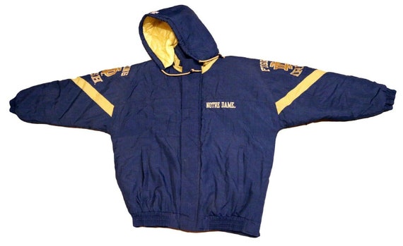 Vintage 90s Logo 7 Notre Dame University Fighting Irish Kangaroo Pullover Winter coat with collapsible hood