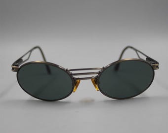 Florence Vogue 3155 417 Vintage 90s Black Steampunk Oval Sunglasses Italy