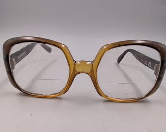 Givenchy I Eyeglass Frames, Vintage 1970s Optyl, Brown Amber Fade, Oversized Square, Made in Canada