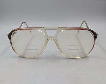 Clear Plastic Eyeglass Frames, 1980s Marine Optical, Brown Fade Brow Bar, Double Bridge, Unisex