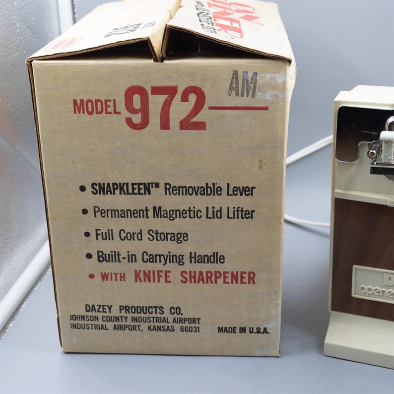 Dazey Electric Can Opener / Knife Sharpener Vintage 1976 Wood Grain / Beige immagine 2