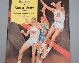 Vintage 1954 Kansas Jayhawks Basketball Program, KU vs Kansas State, Hoch Auditorium Lawrence