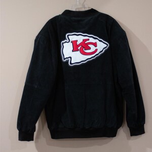 Reebok Kansas City Chiefs Black Suede Leather Bomber Jacket XL image 2
