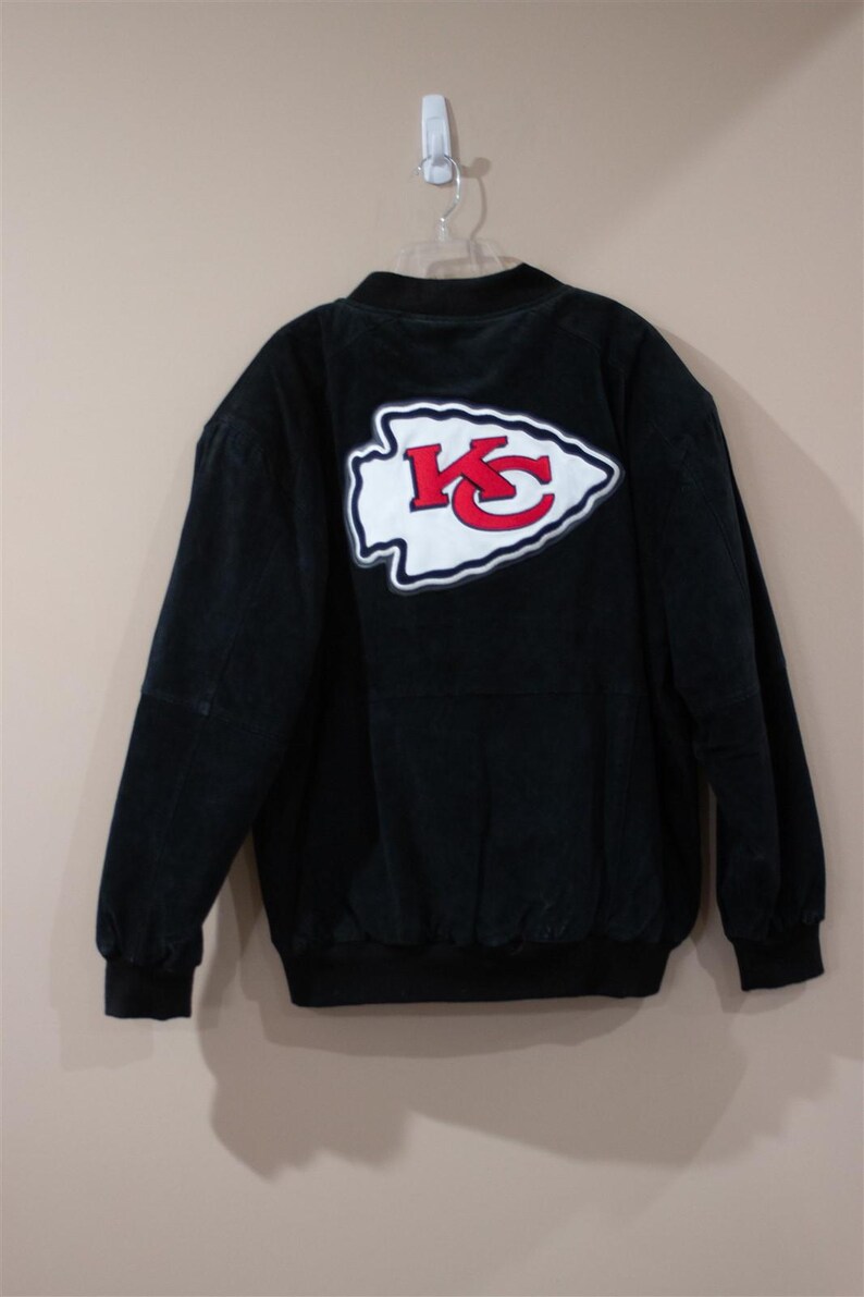 Reebok Kansas City Chiefs Black Suede Leather Bomber Jacket XL image 2