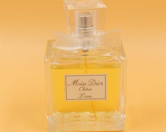 Miss Dior Cherie L'Eau Eau de Toilette 3.4 oz 100 ml, Discontinued Vintage Dior Perfume, Frosted Bow Bottle, About 75% Full, No Box