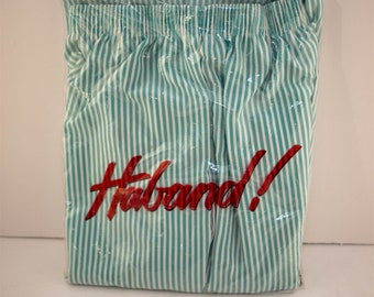 Haband Elastic Pants White Aqua Stripes Vintage 34A -Made in USA