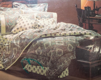 Vintage 1989 Utica Full Sheet Set San Marco Ornate Pattern Green Maroon