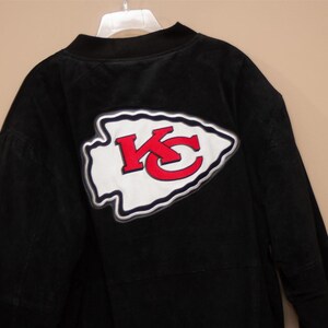 Reebok Kansas City Chiefs Black Suede Leather Bomber Jacket XL image 9