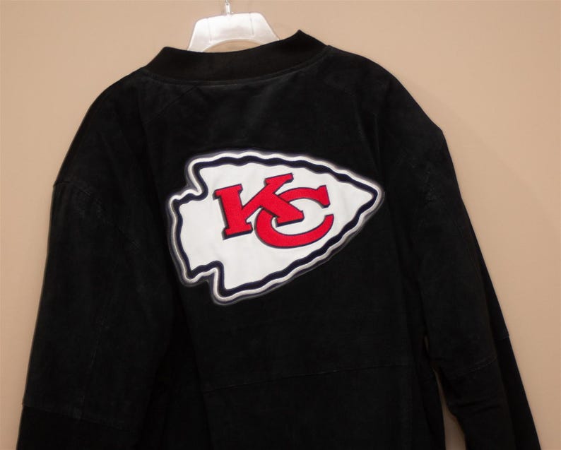 Reebok Kansas City Chiefs Black Suede Leather Bomber Jacket XL image 9