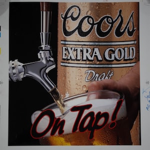 Coors Extra Gold Draft Beer on Tap Vintage 1987 Advertising Proof Bar Poster