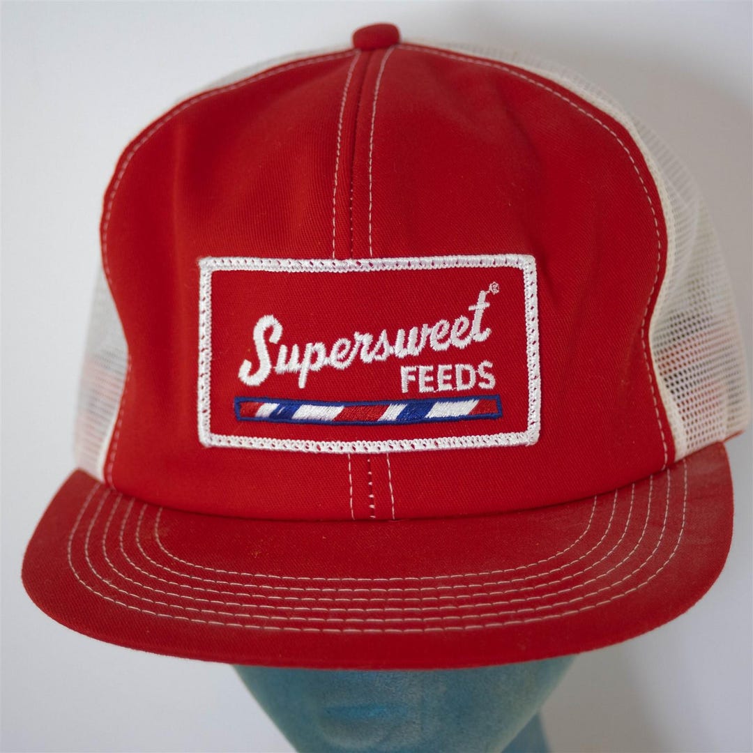 Supersweet Feeds Vintage 1980s Red White Mesh Trucker Hat  display picture 3