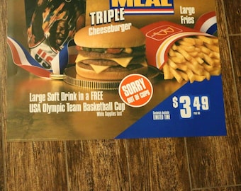 Vintage 1992 McDonald's Michael Jordan Gold Medal Meal Dream Team Cup Sign