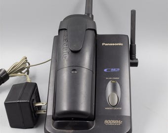 Vintage Early 2000s Panasonic Cordless Phone 900 Mhz Black W Belt