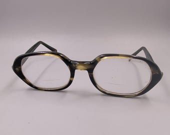 Bausch and Lomb Eyeglass Frames, Vintage 60s 70s Horn Rim, Octagon Geometric Tortoise Acetate, 49-22