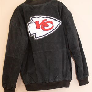 Reebok Kansas City Chiefs Black Suede Leather Bomber Jacket XL image 8