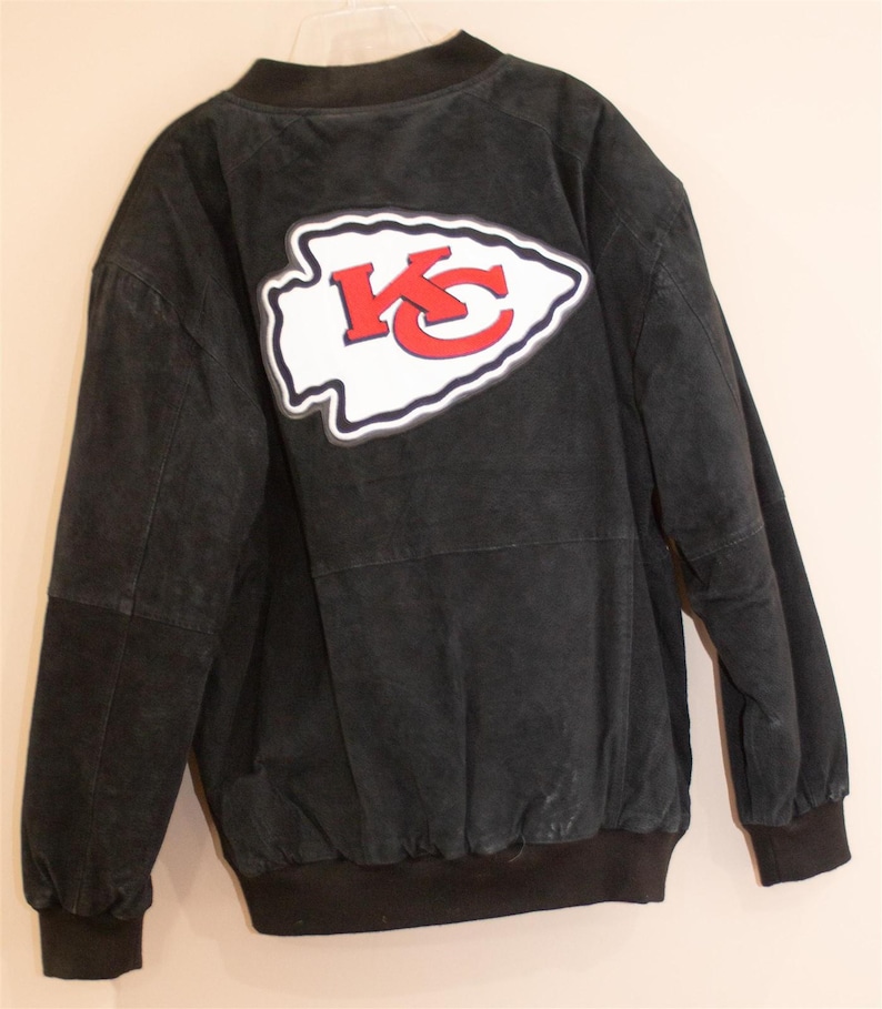 Reebok Kansas City Chiefs Black Suede Leather Bomber Jacket XL image 8