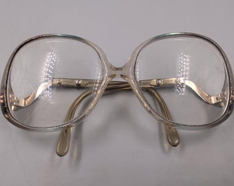 Drop Arm Eyeglass Frames, Vintage 70s 80s Oversized Round Square, Amber and Blue Fade, Drop Temple Retro Glasses