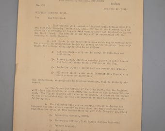 wwii Fort Monmouth Blackout Drill Letter, December 1941 New Jersey Signal Corps Headquarters Order