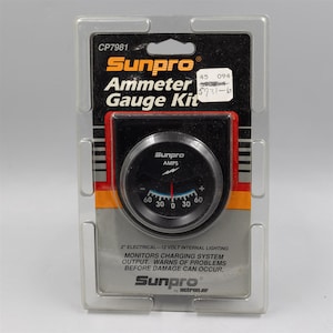 Vintage Sunpro 2&quot; Ammeter Analog Gauge Black / Black Bezel CP7981 Old School