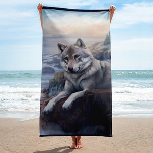 Wolf Watercolor Round Beach Towel — 59in Diameter Microfiber Mat For Beach, Yoga, Picnic & Decor