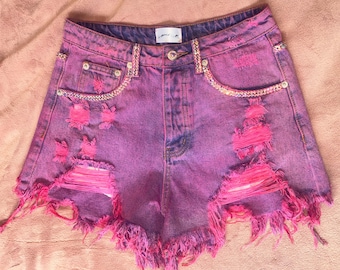 Distressed High Waisted Pink Shorts