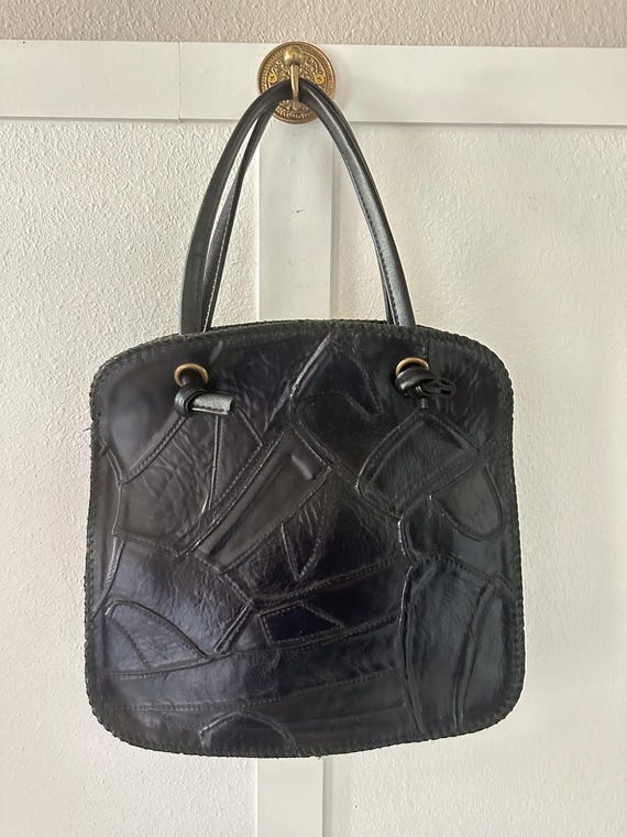 Vintage Black Patchwork Purse - image 2