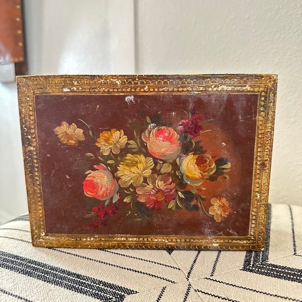 Antique Hand Painted Italian Florentine Gilt Wood Box