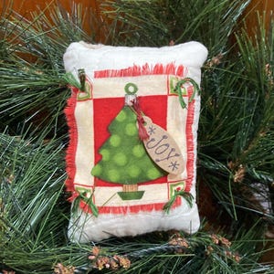 Primitive “JOY” Hand Stitched Tree Pillow Tuck, Bowl Fillers, Ornies, Christmas Winter Decor