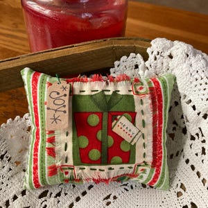 Primitive “JOY” Hand Stitched Pillow Tuck, Bowl Fillers, Ornies, Christmas Winter Decor