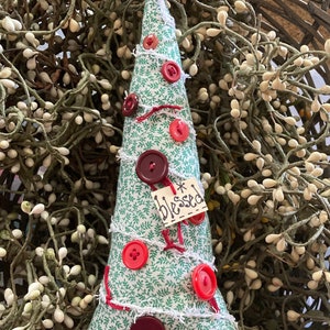 Primitive “BLESSED”Christmas Tree Ornie Bowl Filler, Primitive Fabric Tree