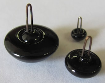 1 pair - 10 mm Pre-crimped Loop Glass Eyes  - Intercal&#39;s #500 Black Glass Eyes. Use with mohair fabric, faux fur, teddy bears & crafts
