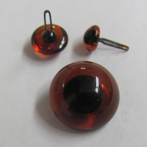 1 pair - 14 mm Pre-Crimped Loop Glass Eyes  - Intercal's #560 Glass Eyes in Color Dark Topaz. Use with mohair fabric, alpaca and faux fur