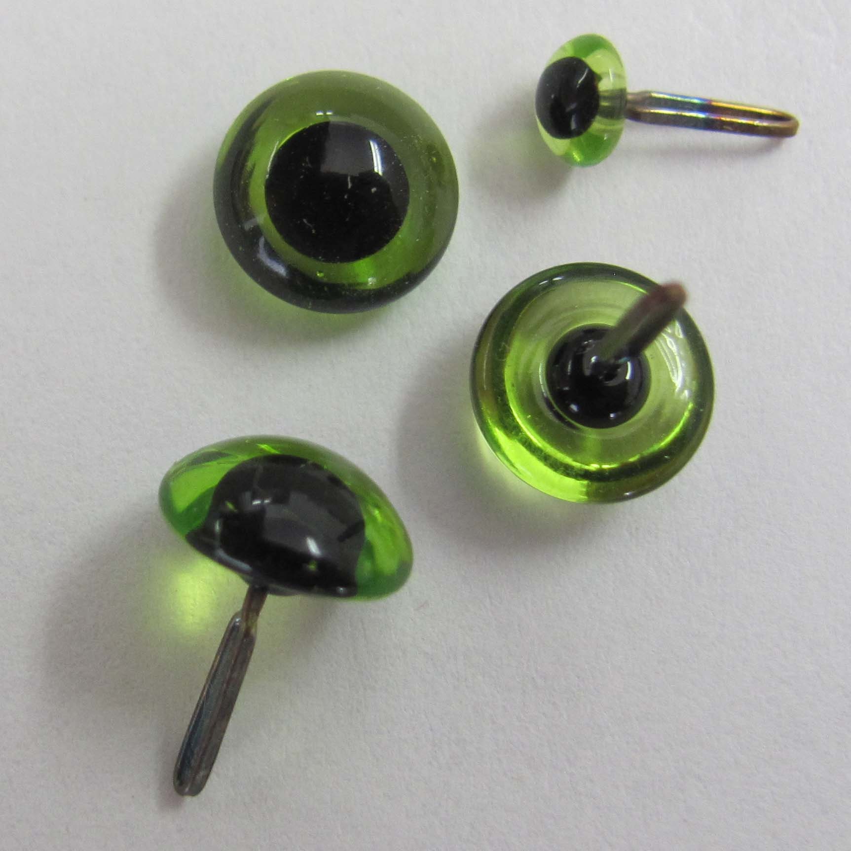 1 pair - 10 mm PREMIUM Glass Eyes Pre-Crimped Loop #560 Color Pale Green Use with our mohair, alpaca & viscose for your handmade Teddy Dolls
