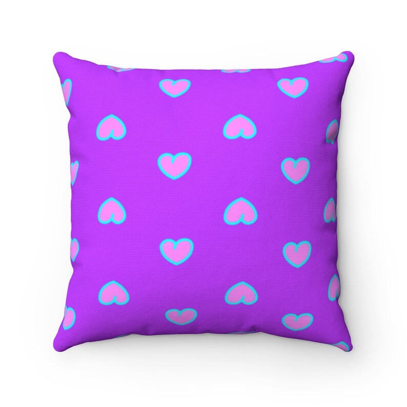 Purple Blue Pink Heart Peach Booty Peach Pattern Fun Funny Happy Exercise Shape Spun Polyester Square Pillow