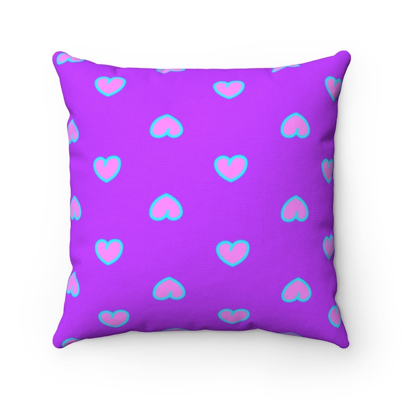 Purple Blue Pink Heart Peach Booty Peach Pattern Fun Funny Happy Exercise Shape Spun Polyester Square Pillow