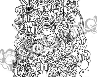 Tick Tock Doodle - Unique Adult Colouring Sheet