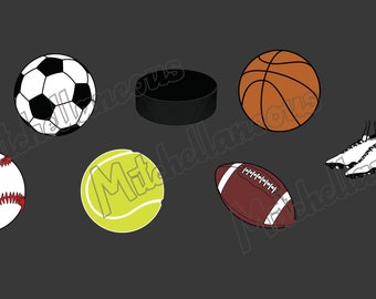 Sports SVG file set, Basketball, Hockey, Baseball, Football, Soccer, Tennis, Png, Cut File, Cutout for Cricut, Vector