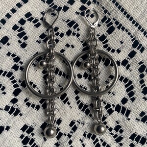 Chainmail Earrings- O Ring- Stainless Steel- Large Dangle- Ear Weights- Medieval- Goth