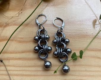 Chainmail Earrings- Stainless Steel- Double Ball Earrings- Medieval- Gothic