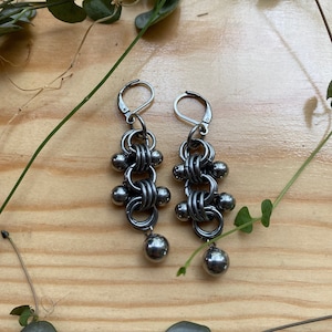 Chainmail Earrings- Stainless Steel- Double Ball Earrings- Medieval- Gothic