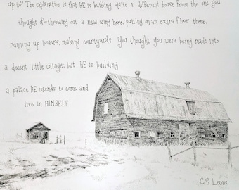 Barn micron ink pen print
