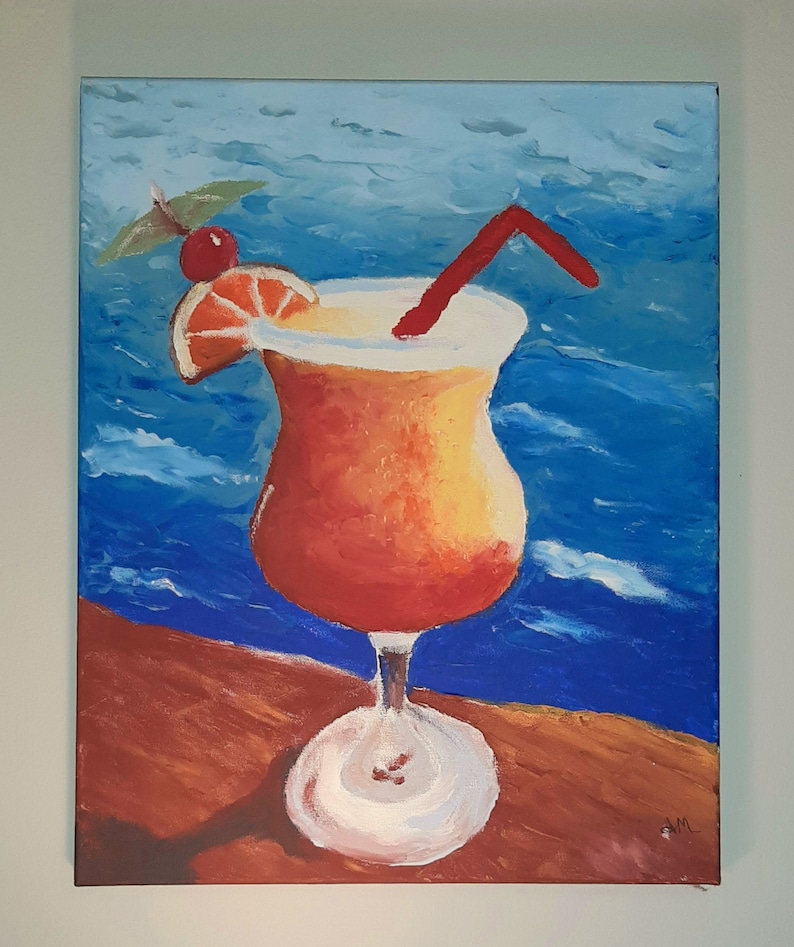 Summer Cocktail original finger painted acrylic canvas