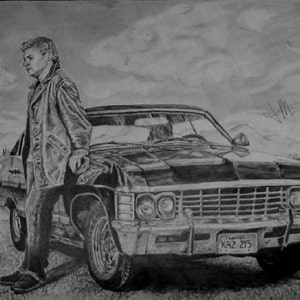 Dean and Impala - pencil drawing print