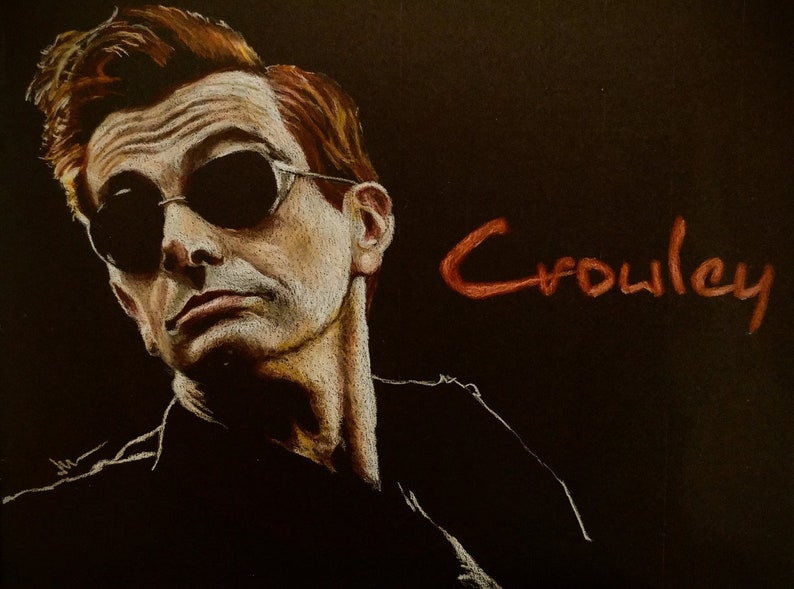 Good Omens Aziraphale or Crowley print in colored pencil Etsy